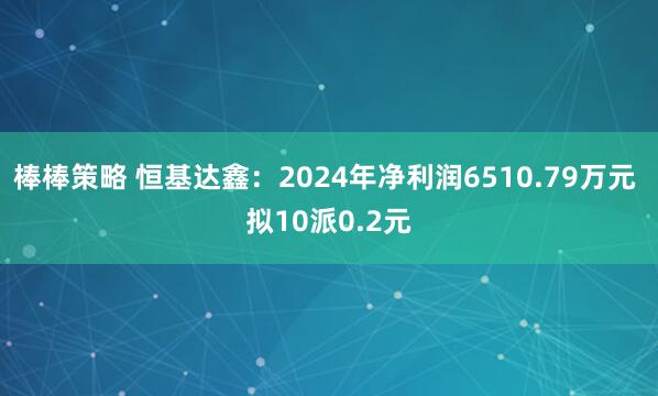 棒棒策略 恒基达鑫：2024年净利润6510.79万元 拟10派0.2元